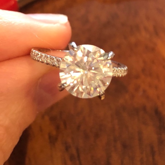 3ct D, VVS1 Moissanite Pave Ring - Picture 6 of 8